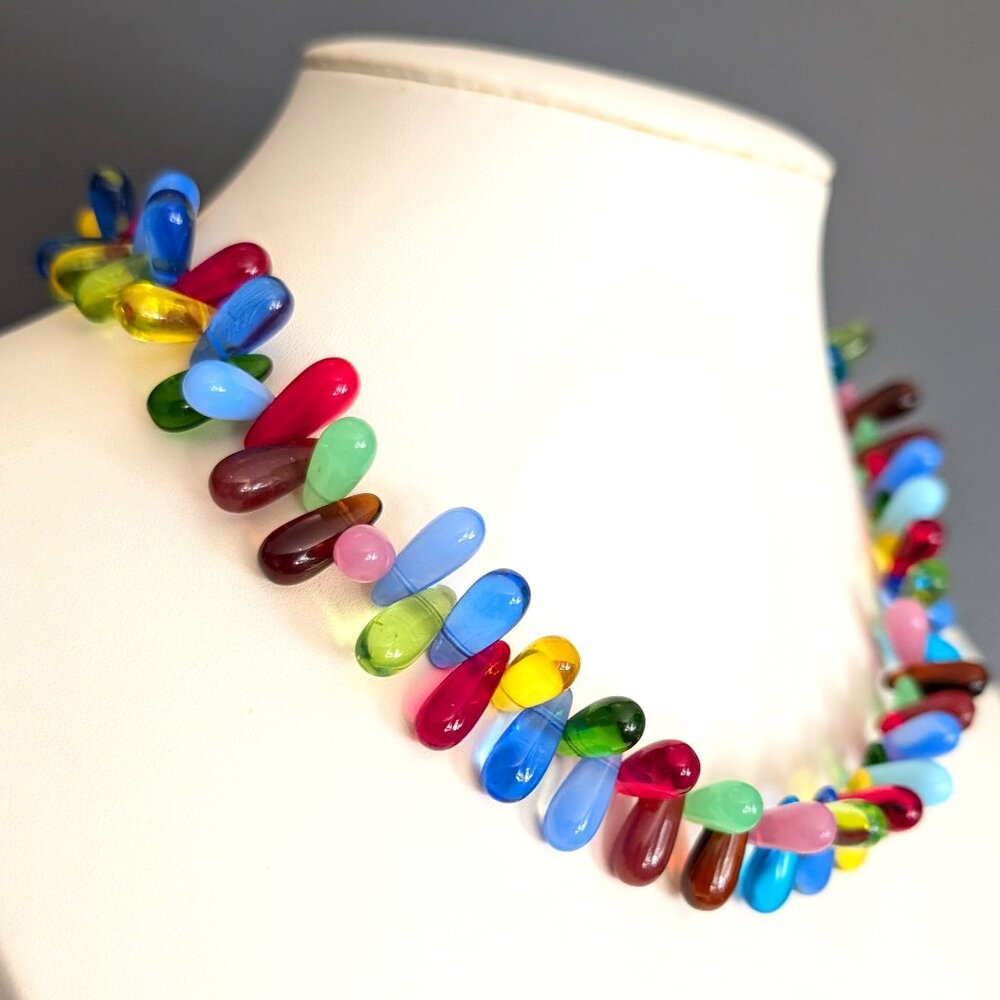Arty multi color glass collar necklace - Picture 3 of 13